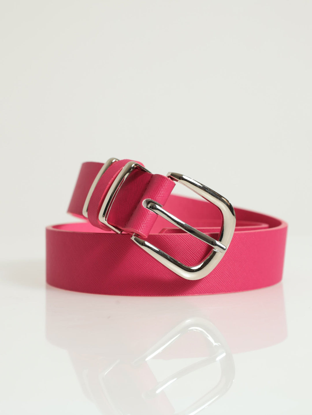 Rounded Buckle Double Silver Belt - Cerise