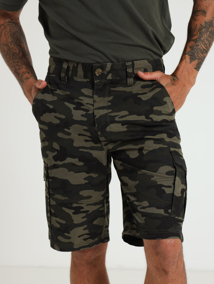 Printed Cargo Shorts - Khaki