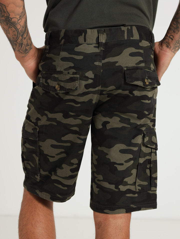 Printed Cargo Shorts - Khaki