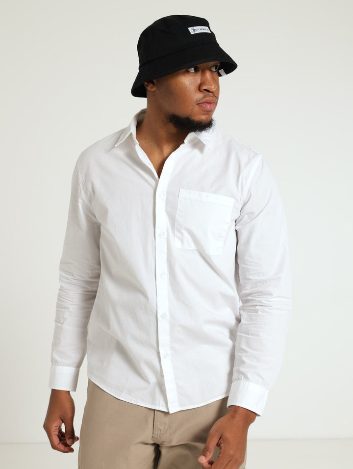 Long Sleeve Washed Shirt - White