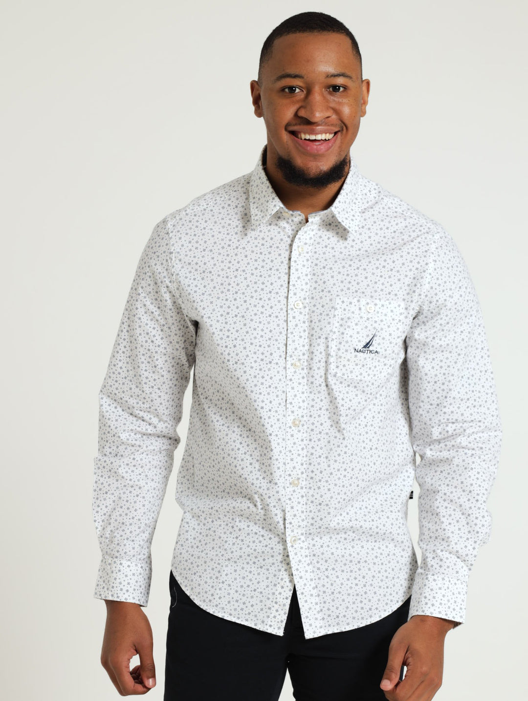 Mens Long Sleeve Woven Urchin Print Shirt White – Edgars