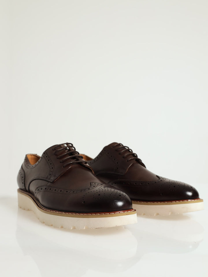 Brogue Smart Casual Lace-Up With White Sole - Chocolate