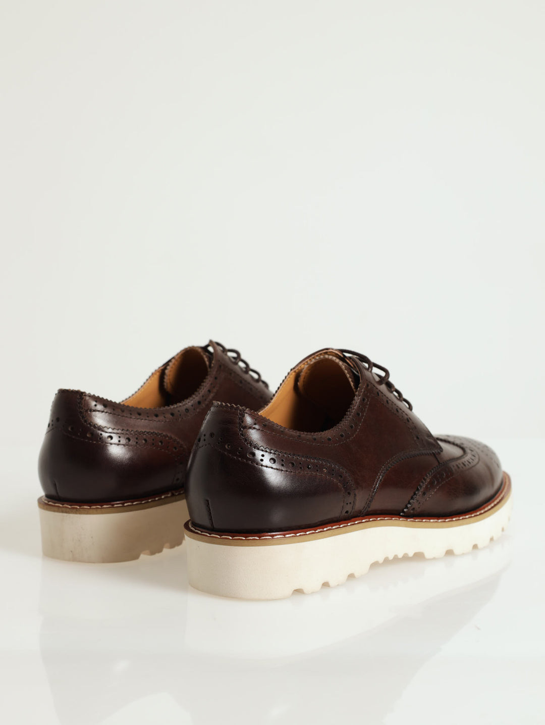Brogue Smart Casual Lace-Up With White Sole - Chocolate