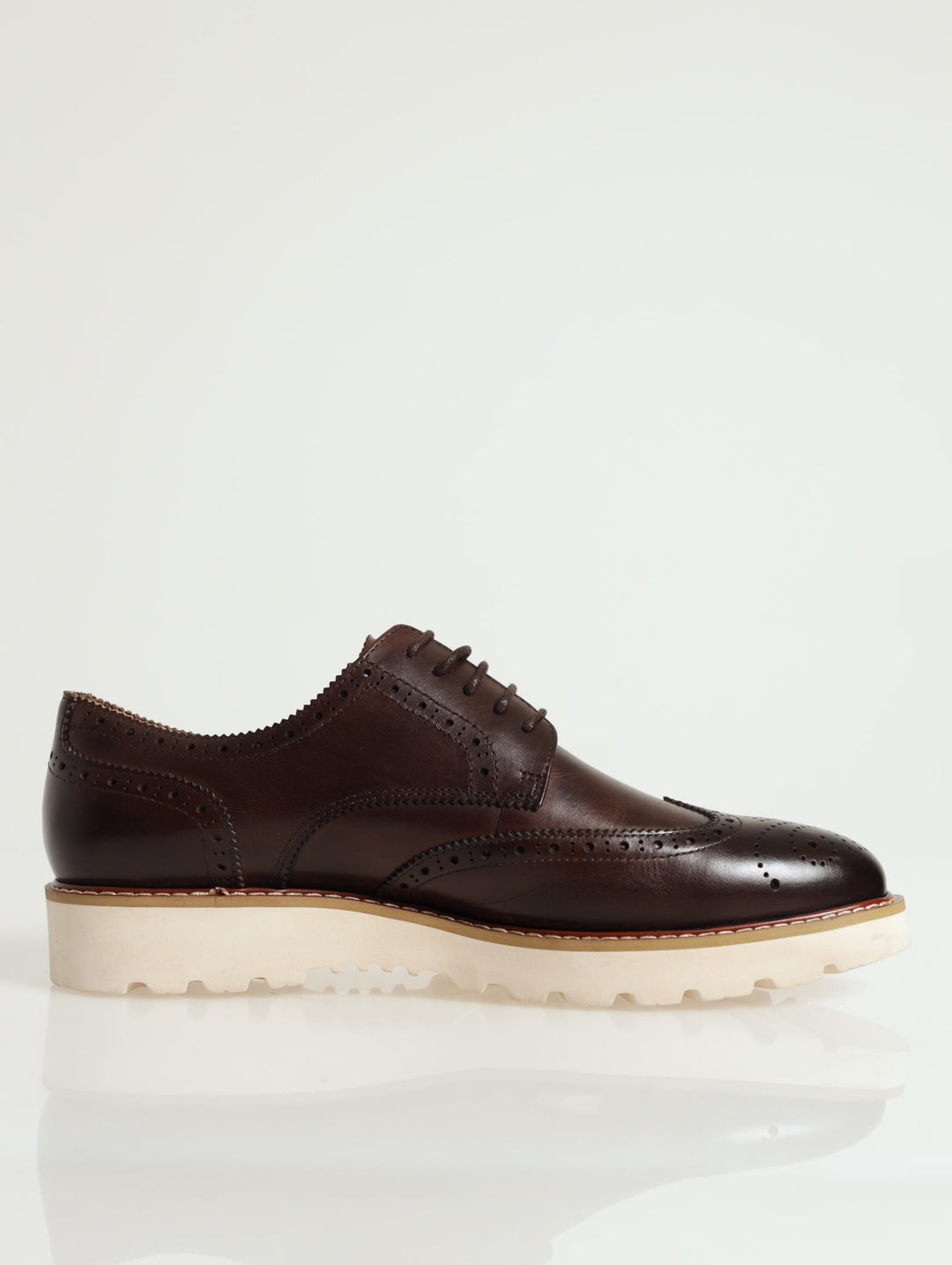 Brogue Smart Casual Lace-Up With White Sole - Chocolate
