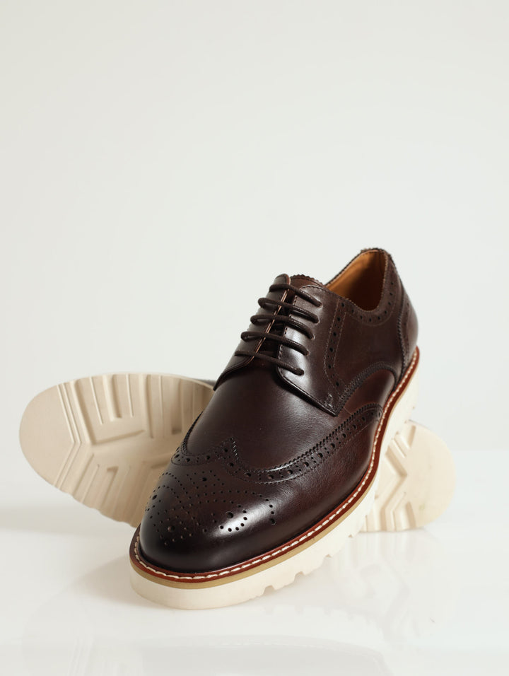 Brogue Smart Casual Lace-Up With White Sole - Chocolate