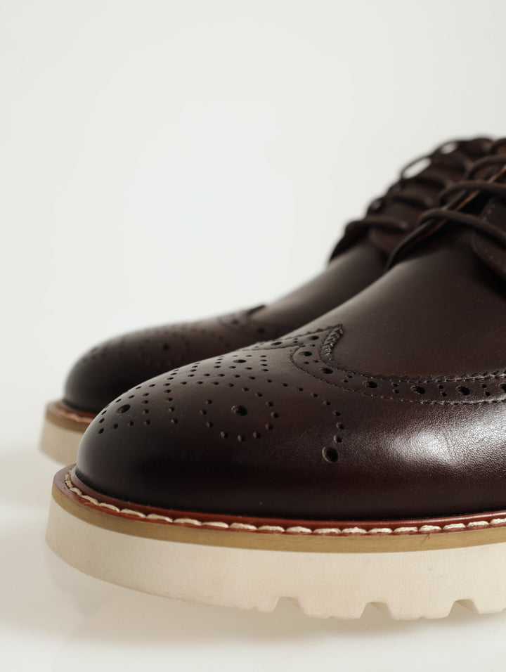 Brogue Smart Casual Lace-Up With White Sole - Chocolate