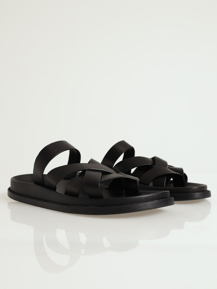 Leather Strappy Sandal - Black