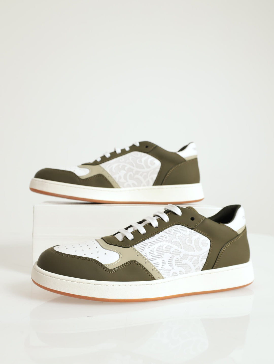 Panelled Sneaker With Embossed Detail - Olive