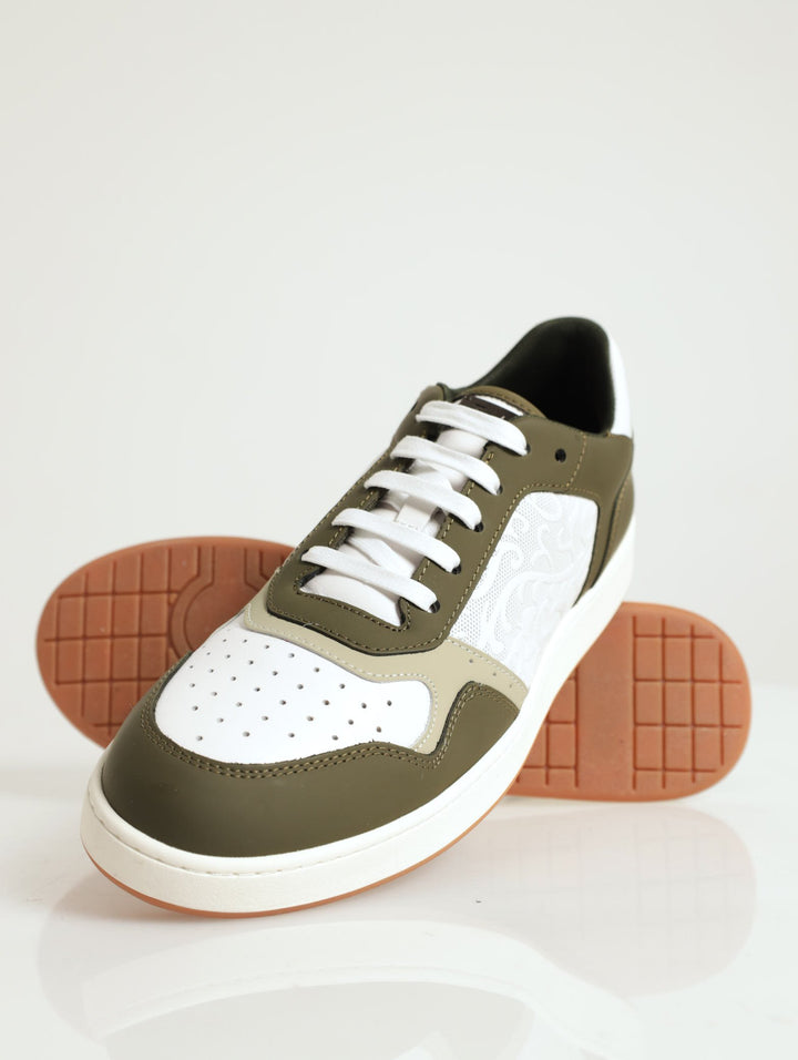 Panelled Sneaker With Embossed Detail - Olive