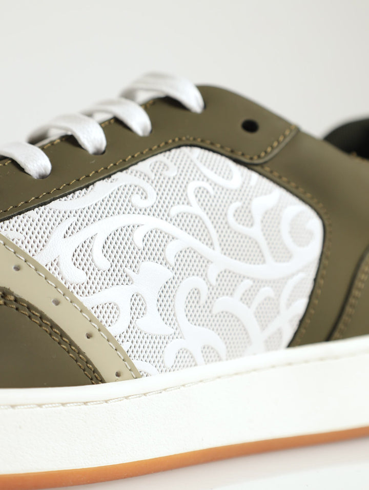 Panelled Sneaker With Embossed Detail - Olive