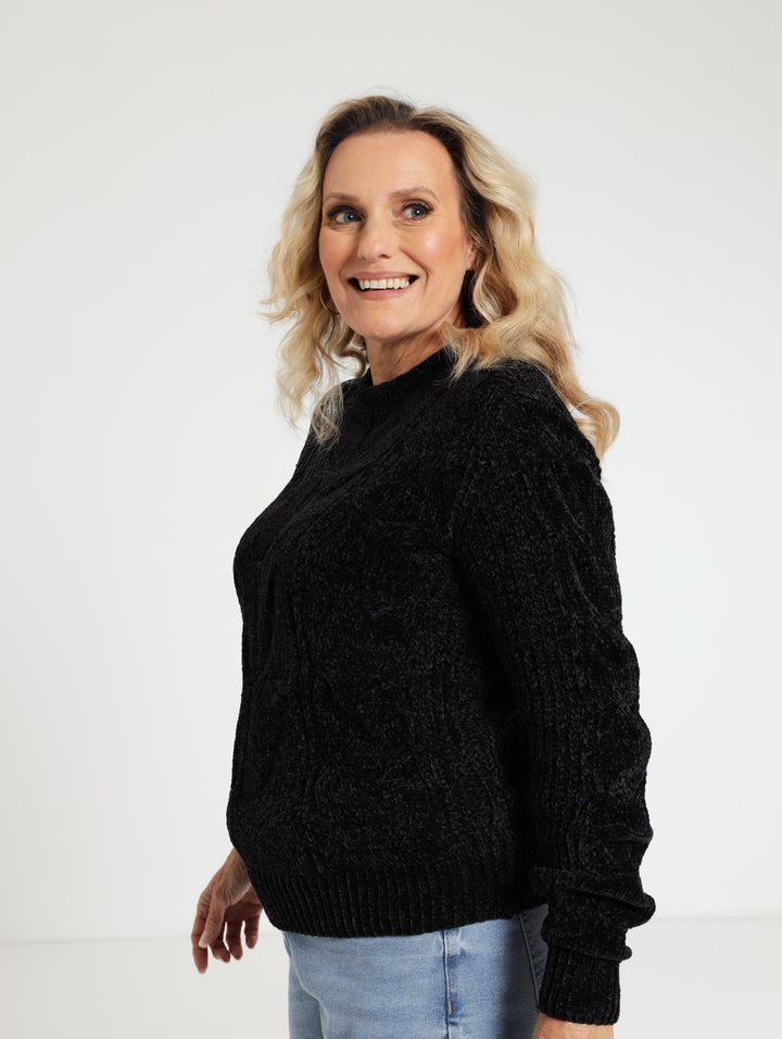 Cable Knit Jersey - Black