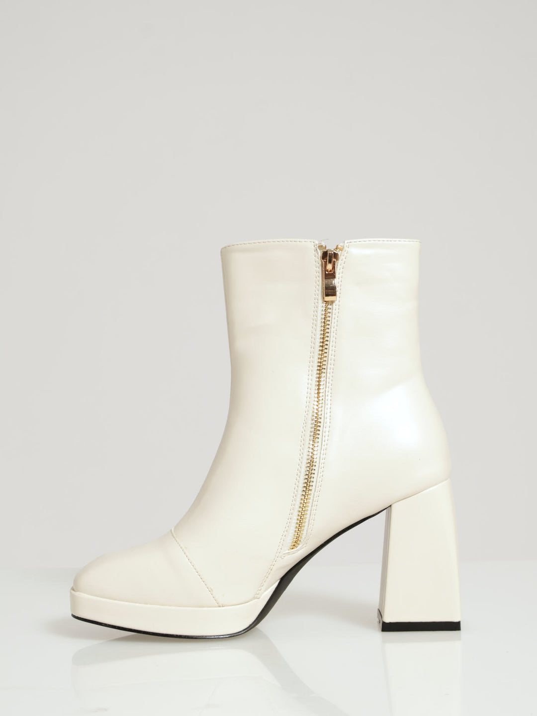Low Platform Ankle Boot With Shaped Heel - Off White