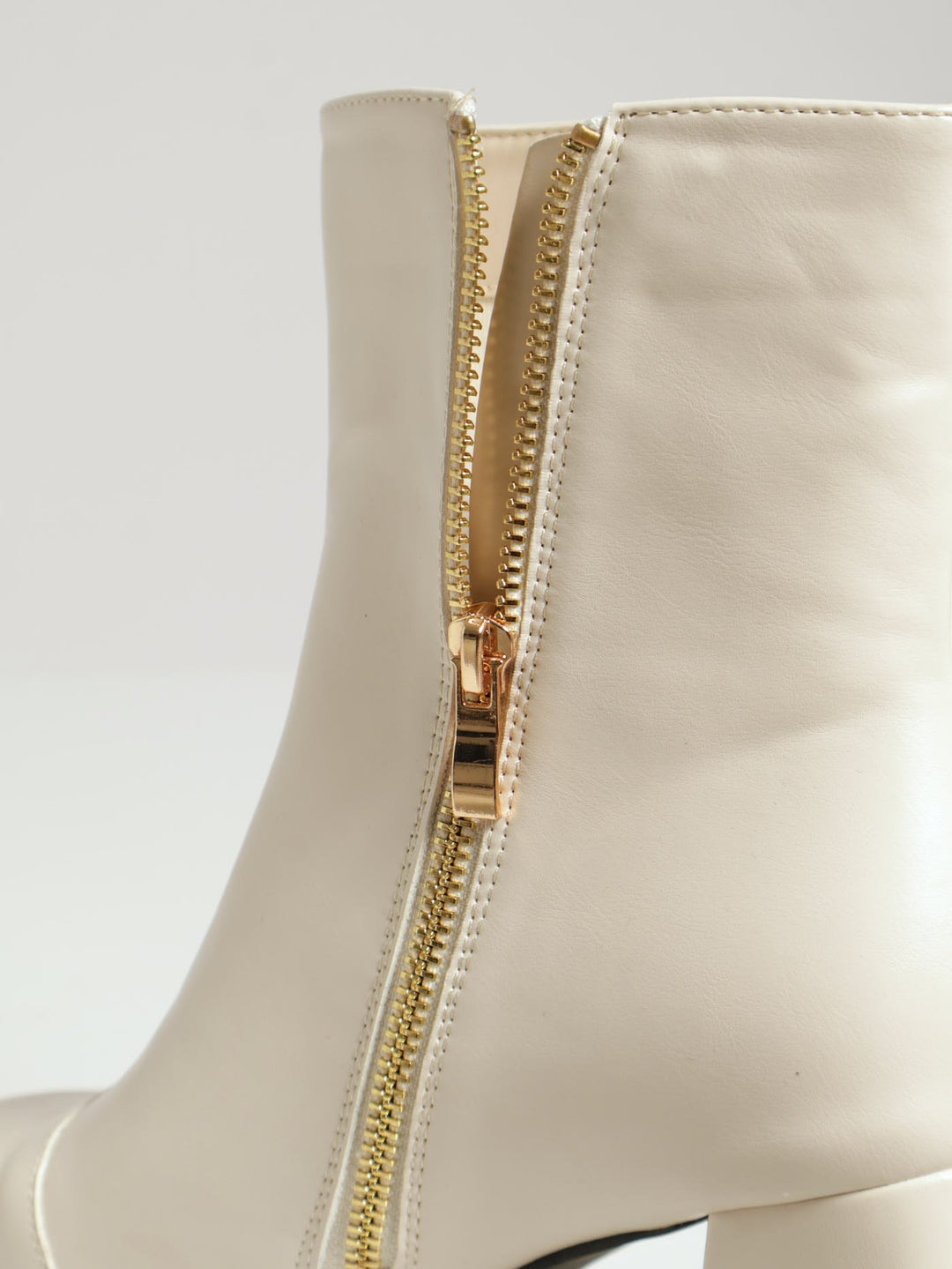 Low Platform Ankle Boot With Shaped Heel - Off White