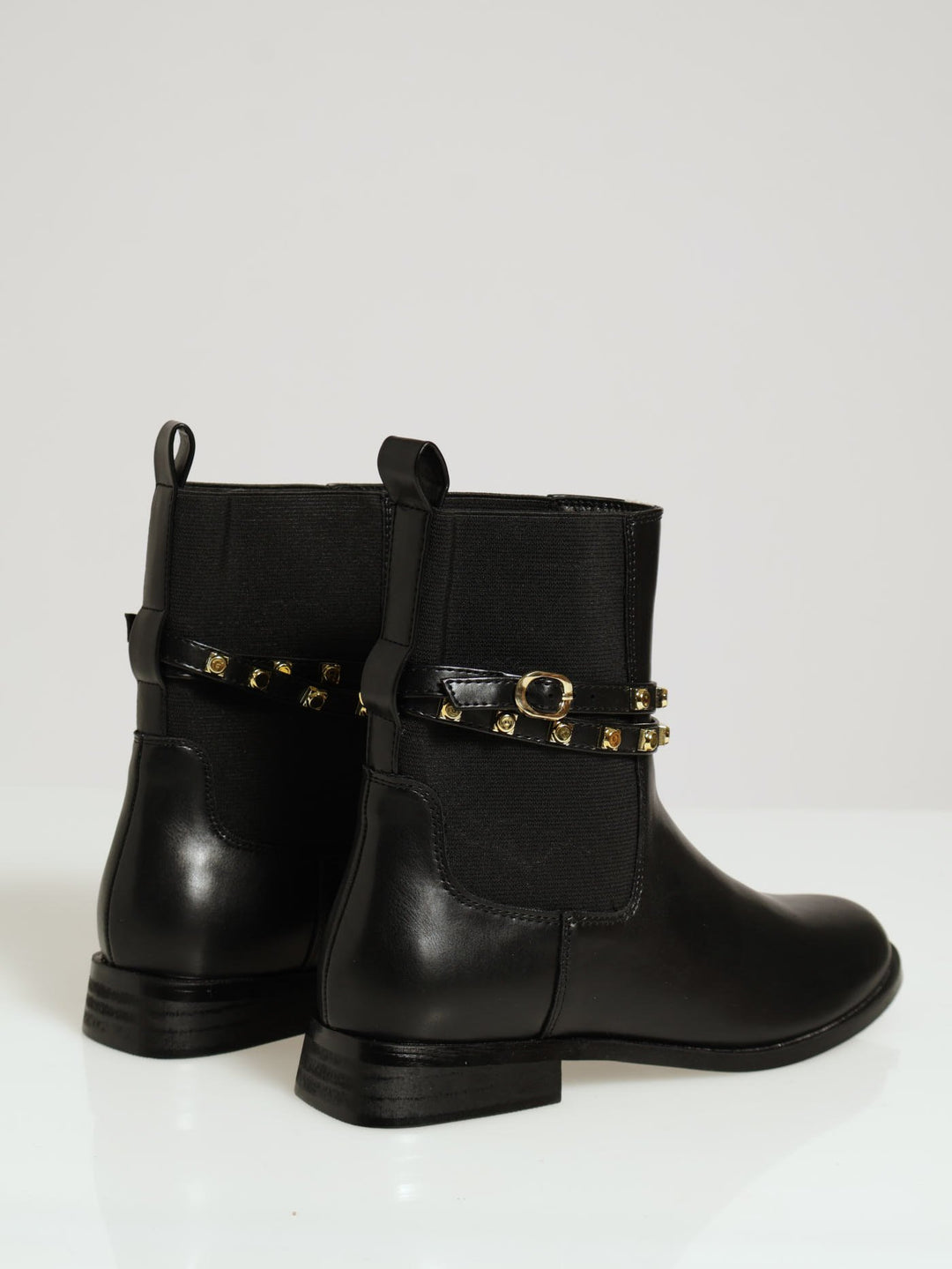 Low Chelsea Boot With Gold Stud Ankle Detail - Black