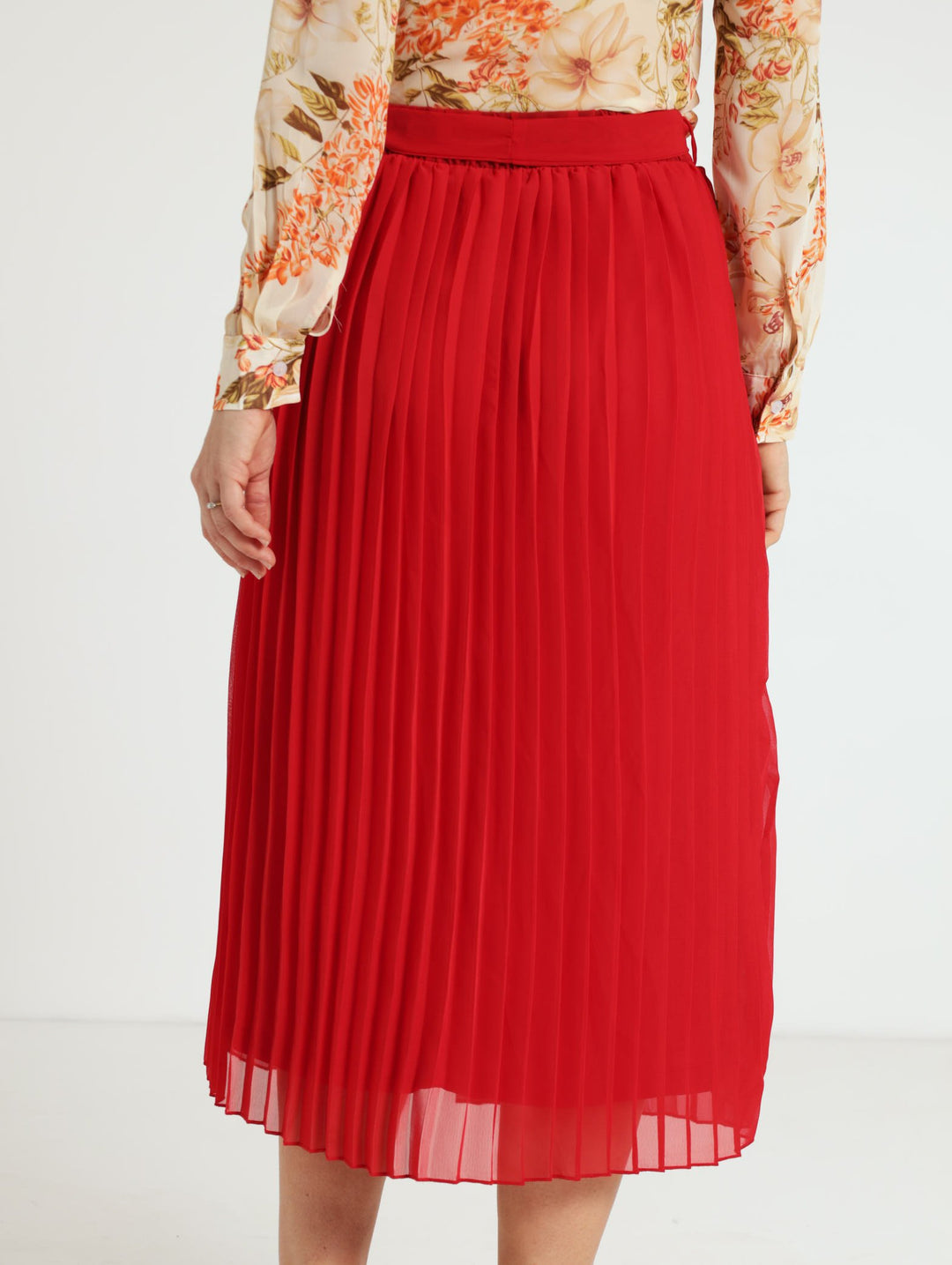 Pleated Midi Skirt - Red