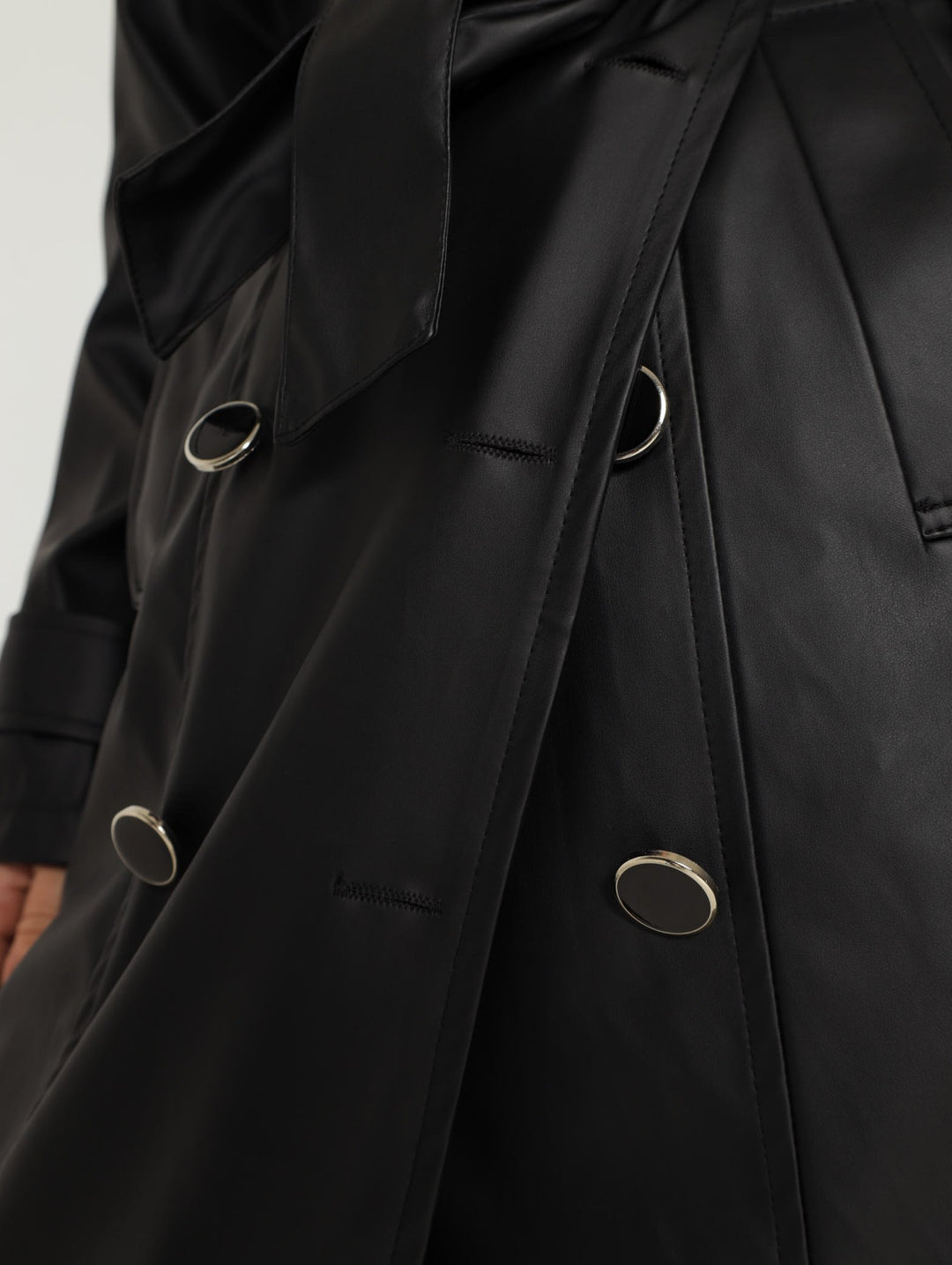 Pu Belted Trench Coat - Black