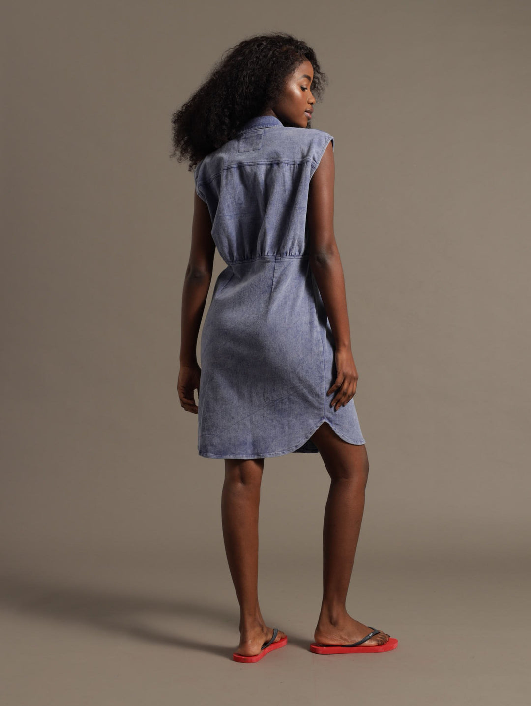 Denim Button Down Sleeveless Shirt Dress - Medium Wash