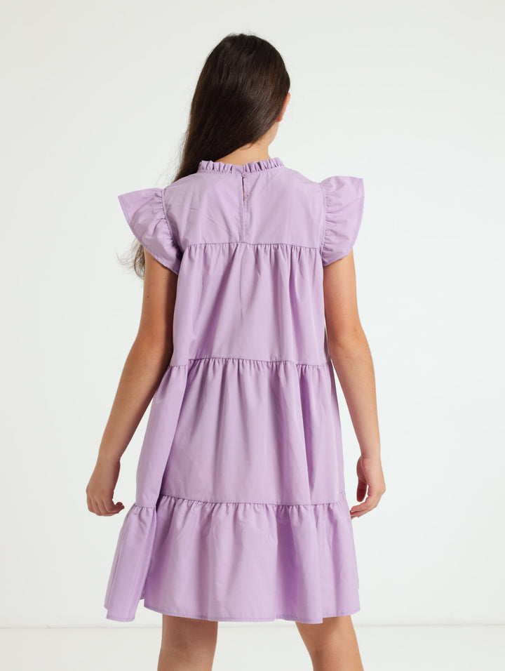 Girls Tiered Poplin Dress With Frills - Lilac