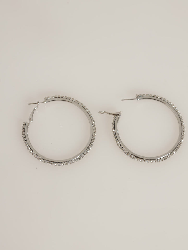 Ladies Diamante Hoop Earings - Silver