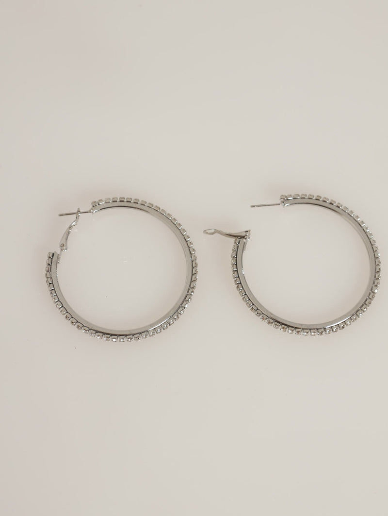 Ladies Diamante Hoop Earings - Silver