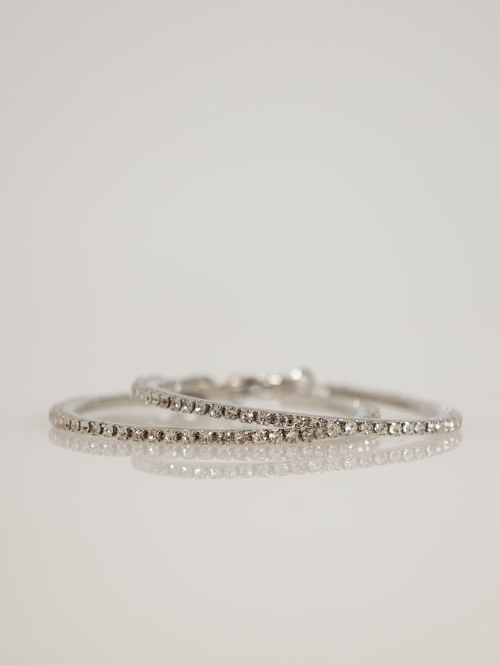 Ladies Diamante Hoop Earings - Silver