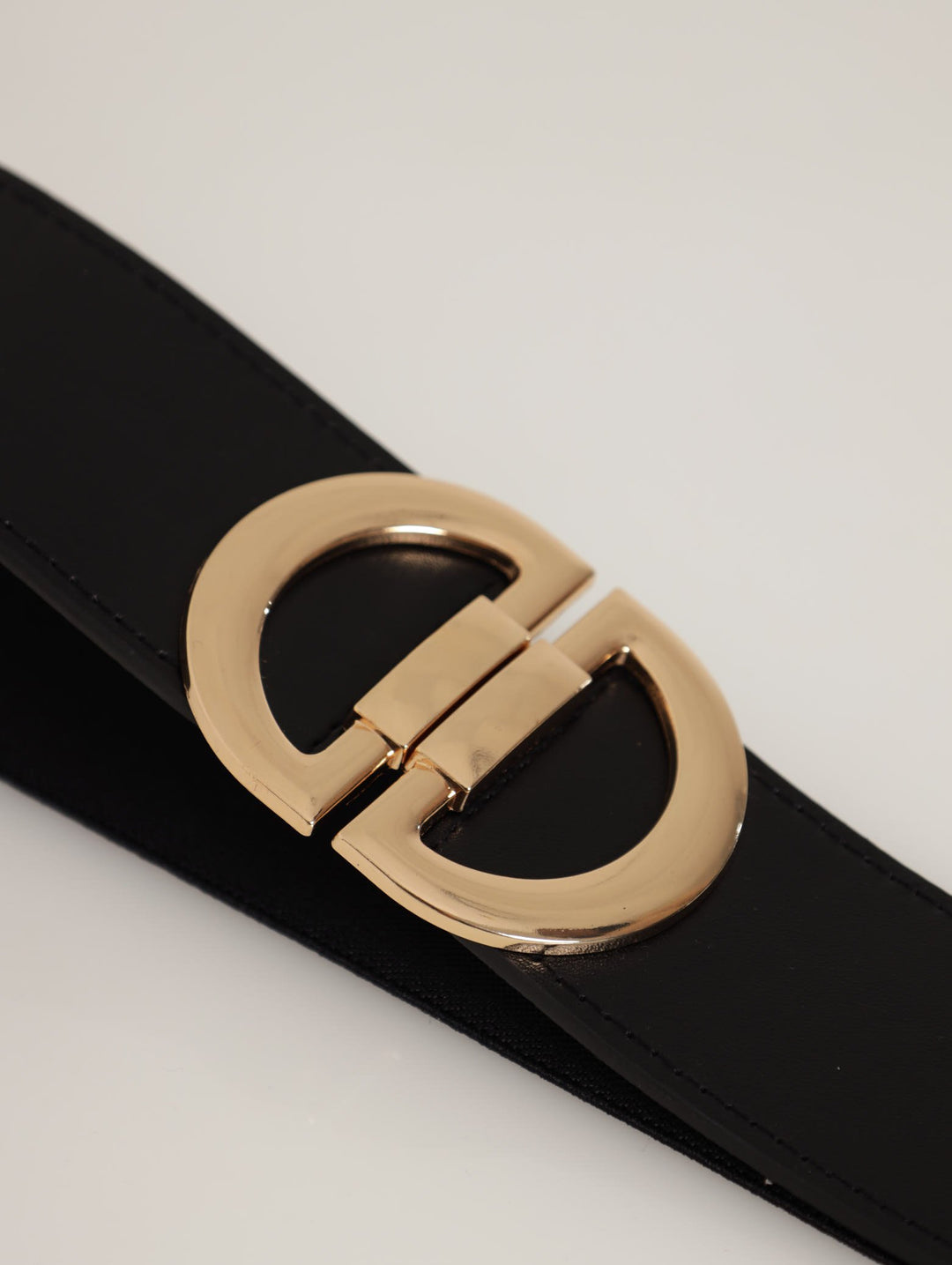 Ladies Gold Buckle Waist Belt - Black