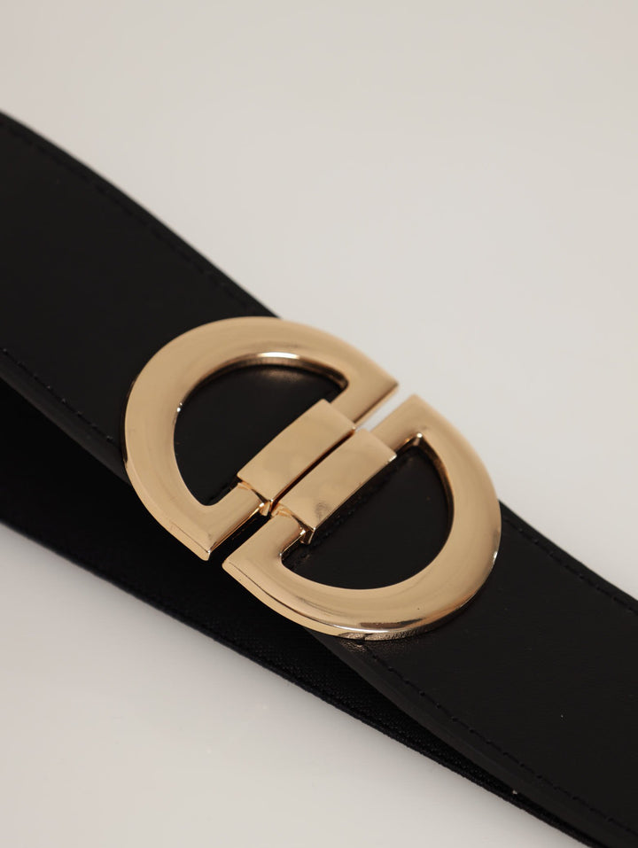 Ladies Gold Buckle Waist Belt - Black