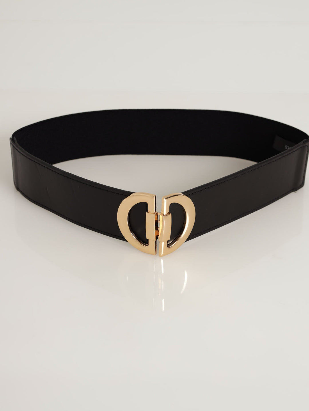 Ladies Gold Buckle Waist Belt - Black