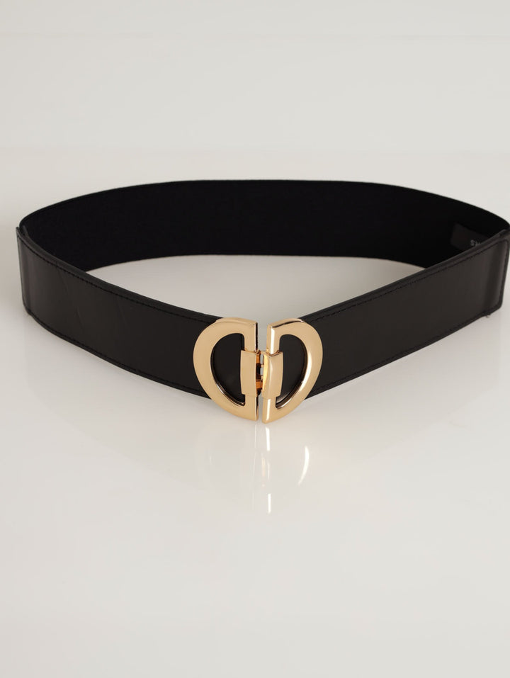 Ladies Gold Buckle Waist Belt - Black