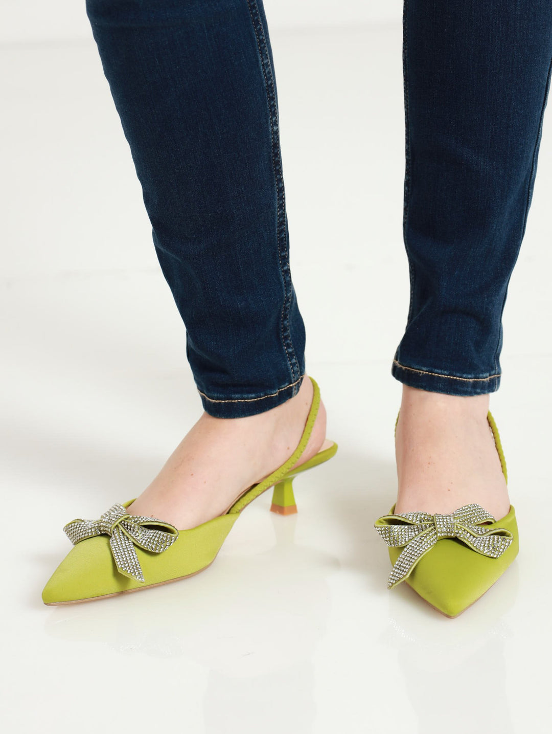 Pointed Slingback Kitten Heel - Lime