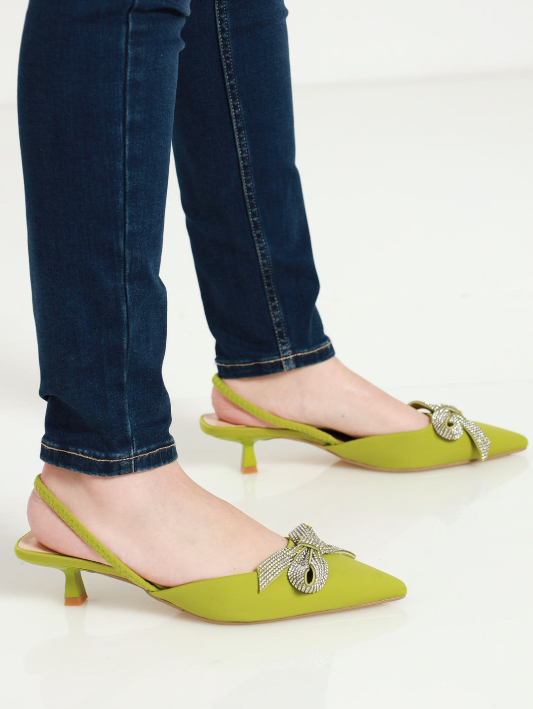 Pointed Slingback Kitten Heel - Lime
