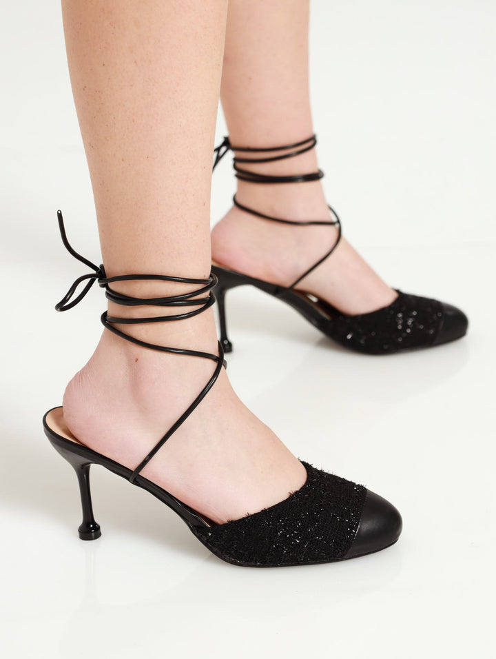 Closed Toe Lace-Up Stiletto Heel - Black