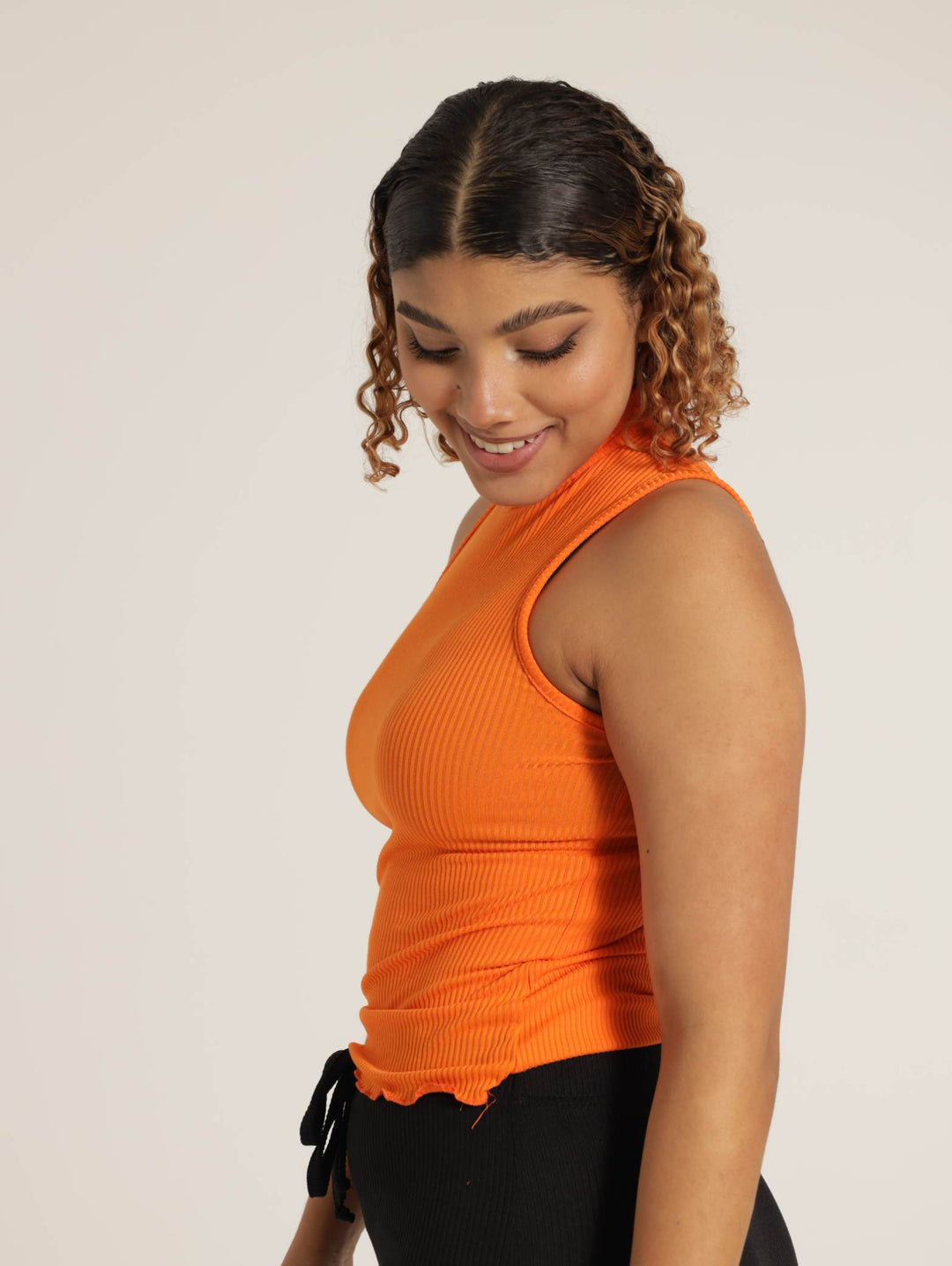 Turtle Neck Ribb Top - Orange