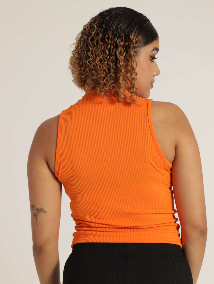 Turtle Neck Ribb Top - Orange