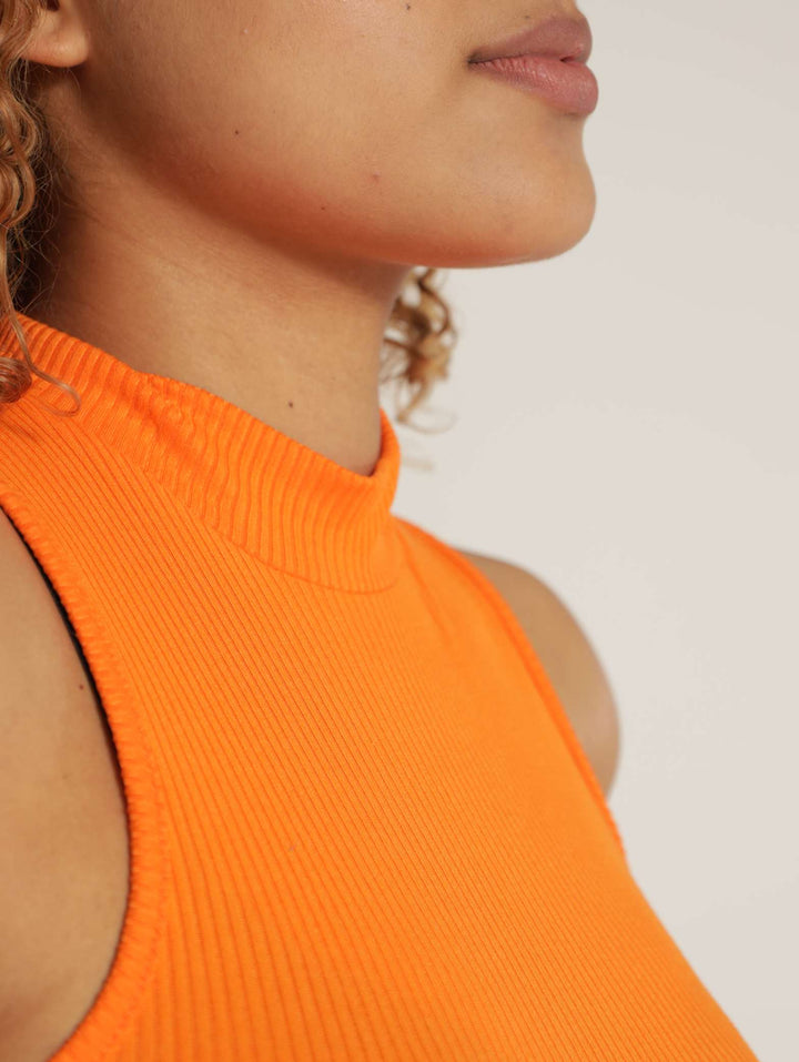 Turtle Neck Ribb Top - Orange