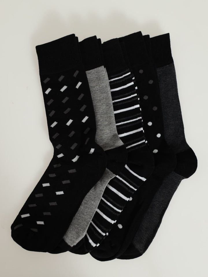 5 Pack Ripple Design Anklet Socks - Black