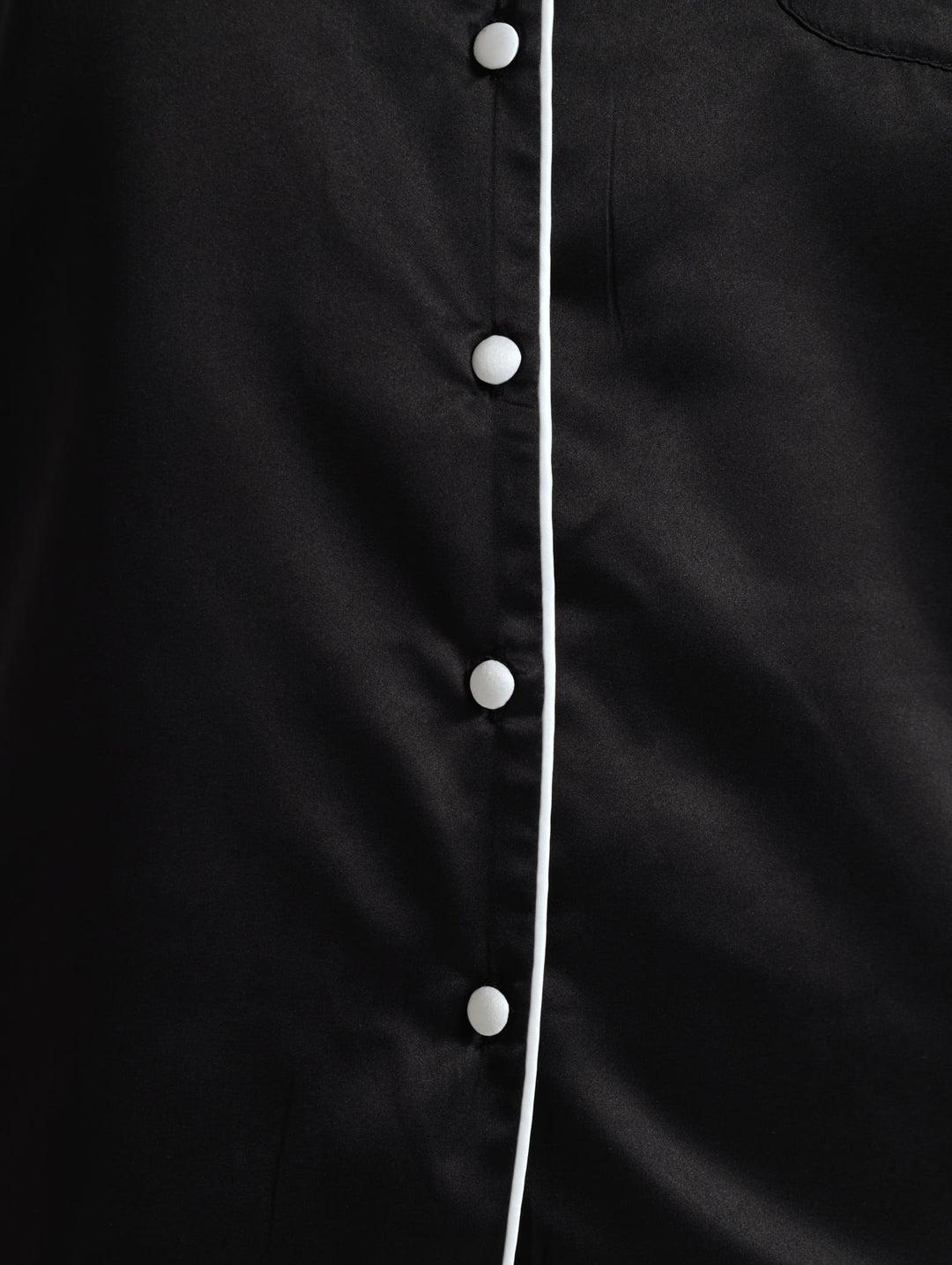 Button Through Satin Shirt & Short Pj Set - Black