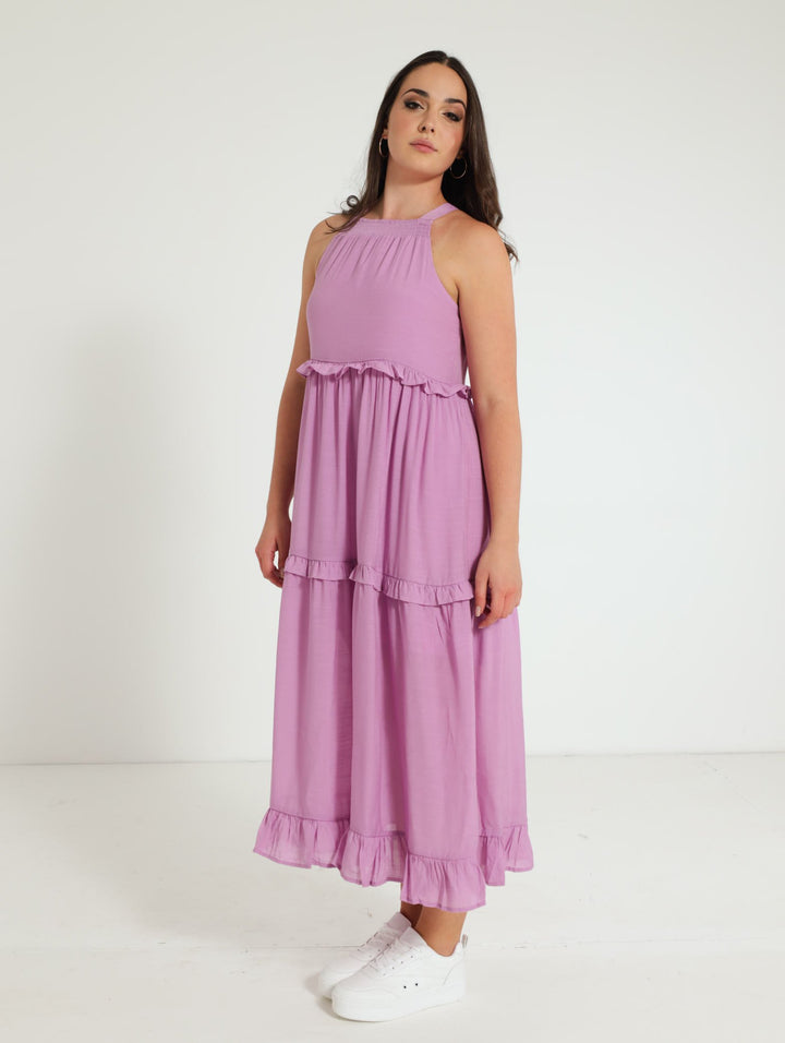 Frill Tiered Maxi Dress - Mauve