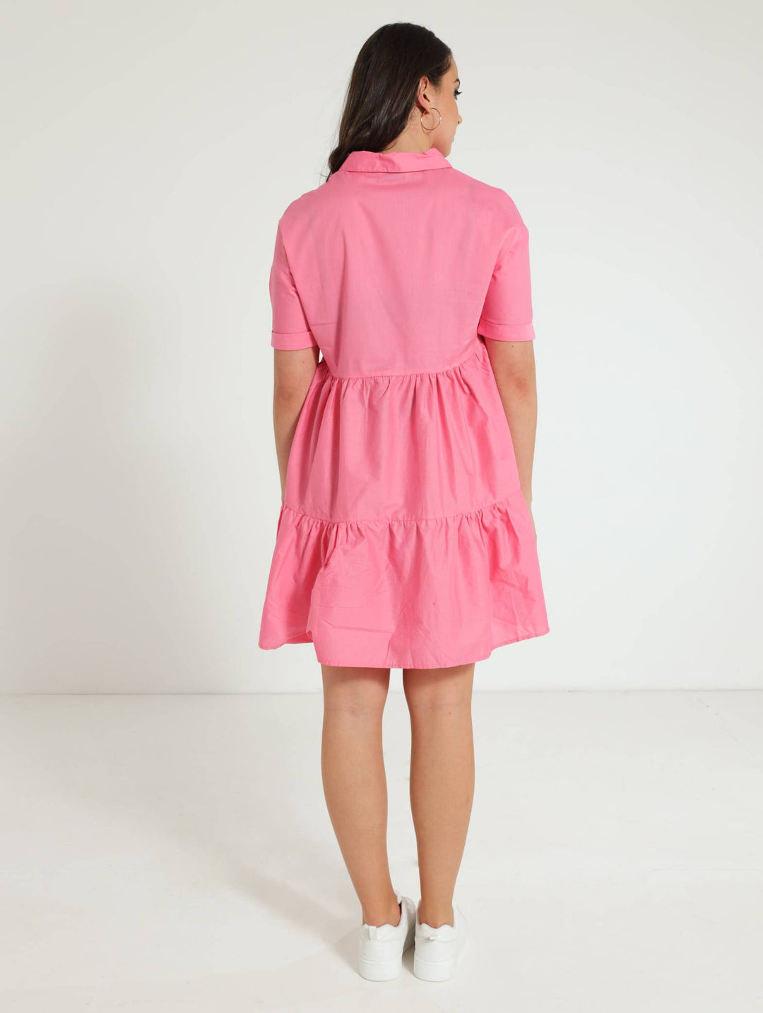 Tiered Collar Shirt Dress - Pink