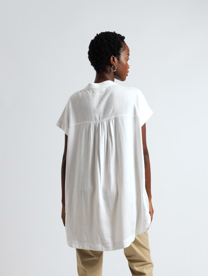 Drop Shoulder Mandarin Collar  Shirt - White