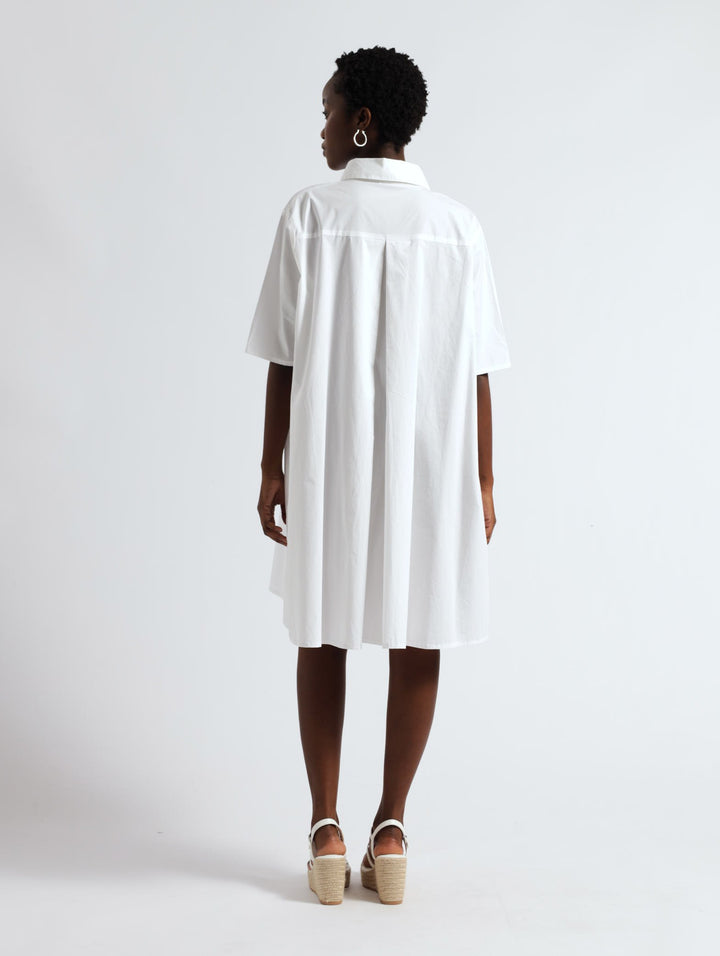 Midi 1/4 Plaquet Mesh Inset Shirt Dress - White