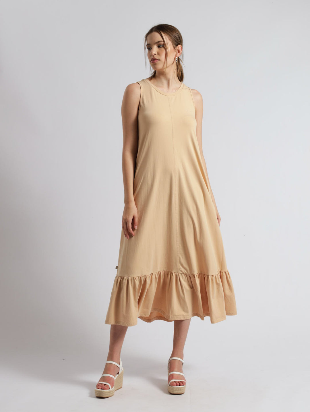 Sleeveless Maxi Pocket Dress - Beige