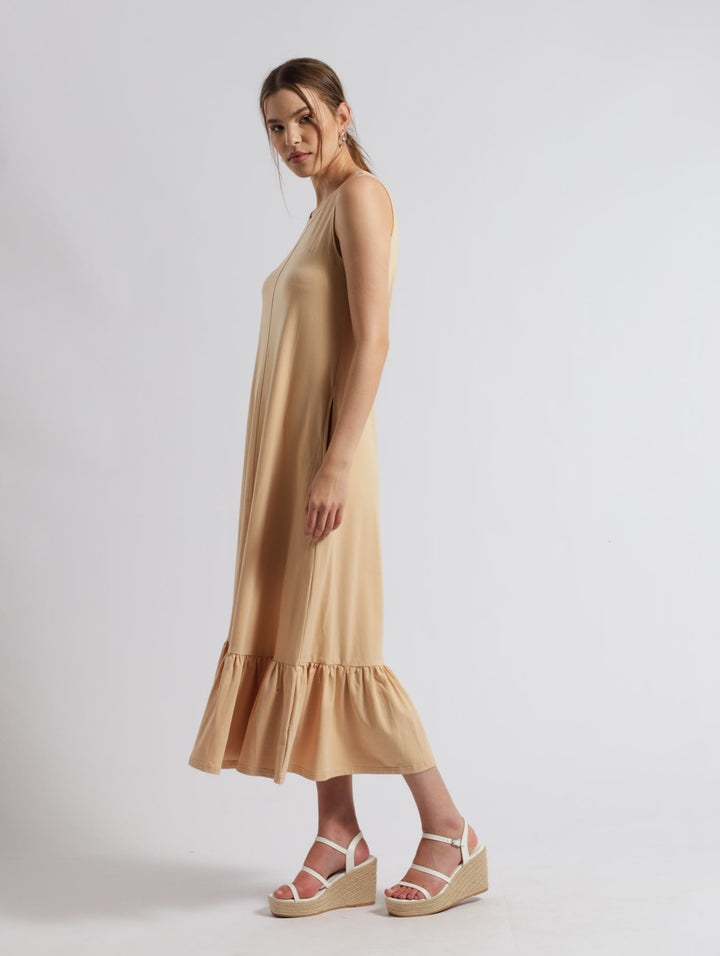Sleeveless Maxi Pocket Dress - Beige