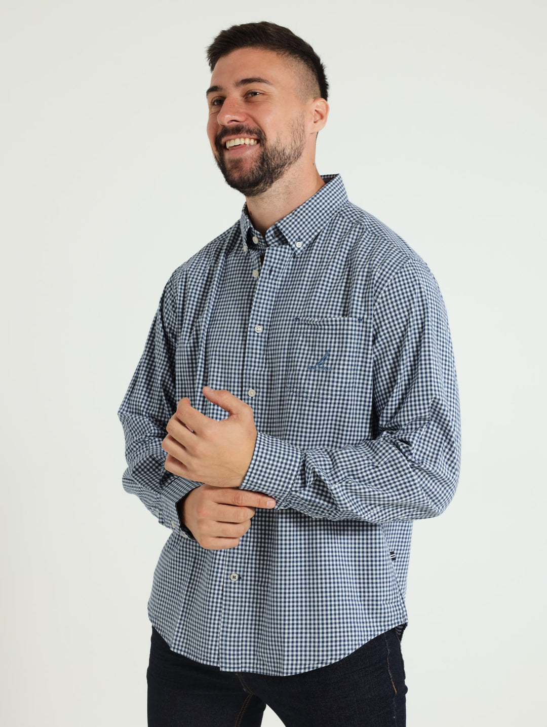Long Sleeve Classic J Gingham Shirt - Navy