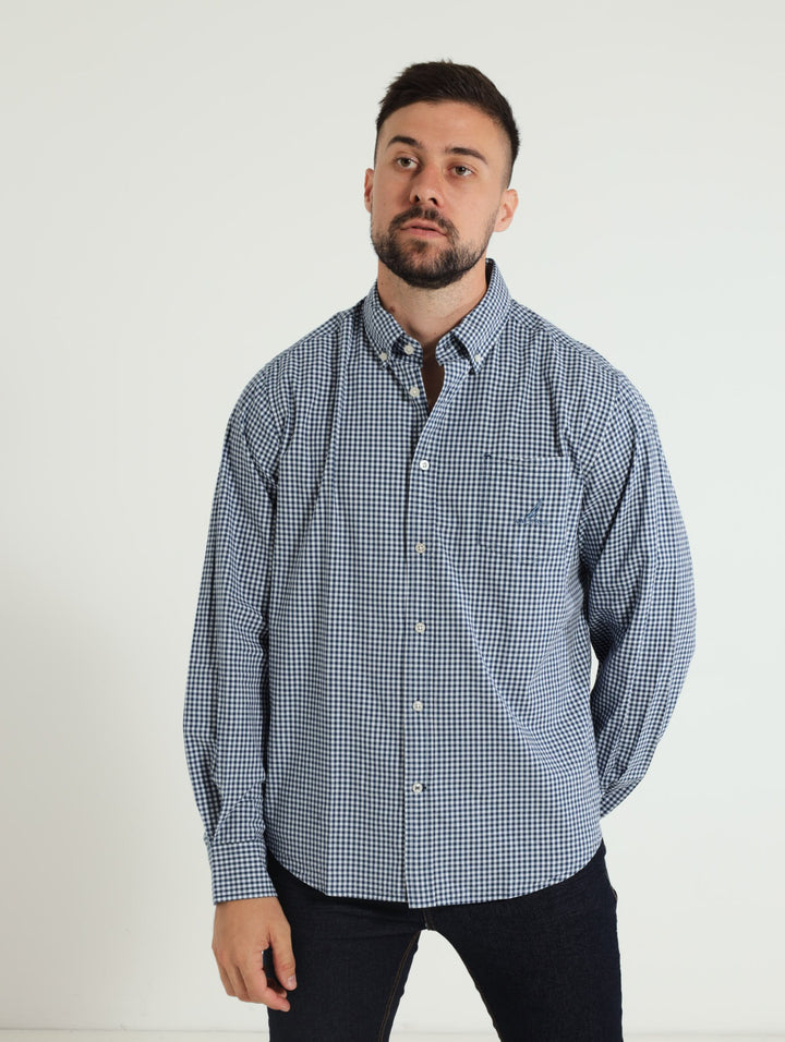 Long Sleeve Classic J Gingham Shirt - Navy