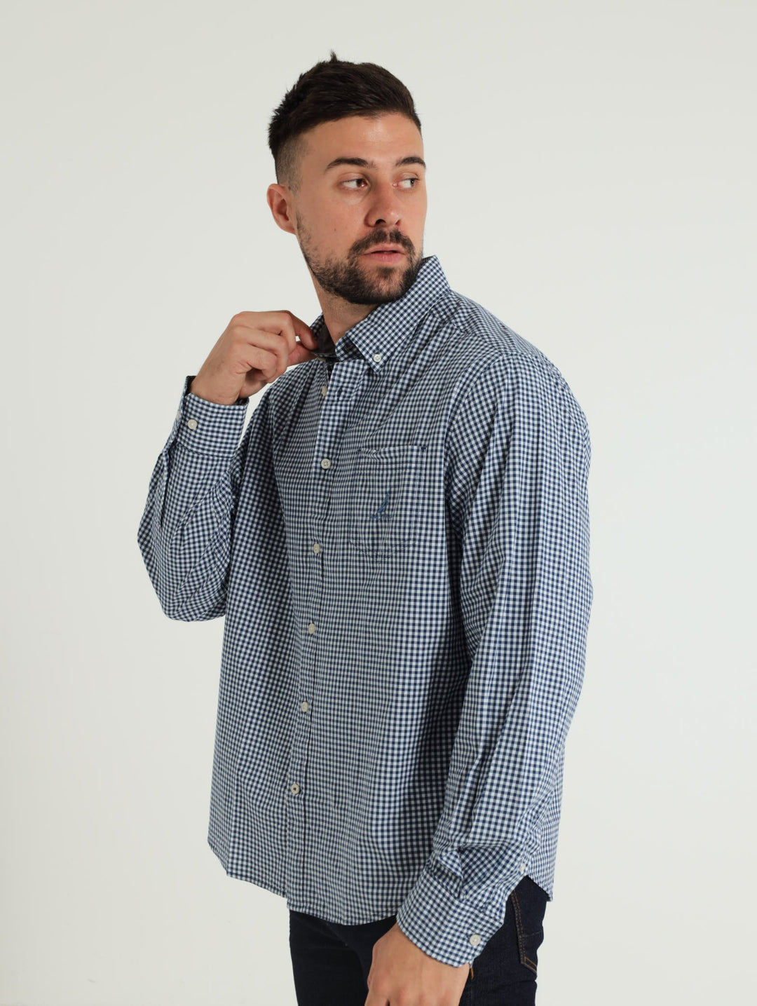 Long Sleeve Classic J Gingham Shirt - Navy
