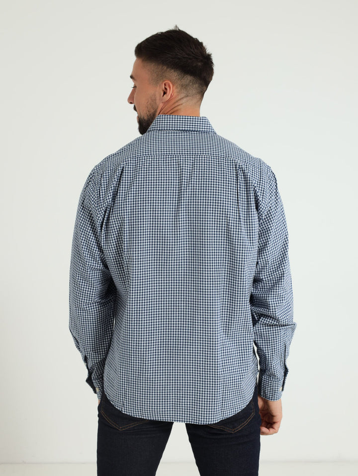 Long Sleeve Classic J Gingham Shirt - Navy