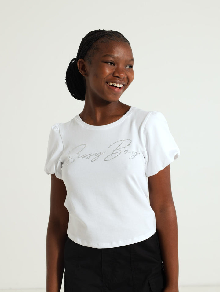 Girls Puff Sleeves Top - White