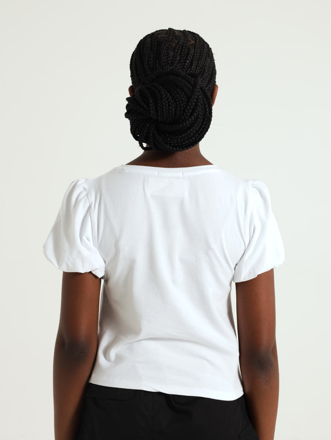 Girls Puff Sleeves Top - White