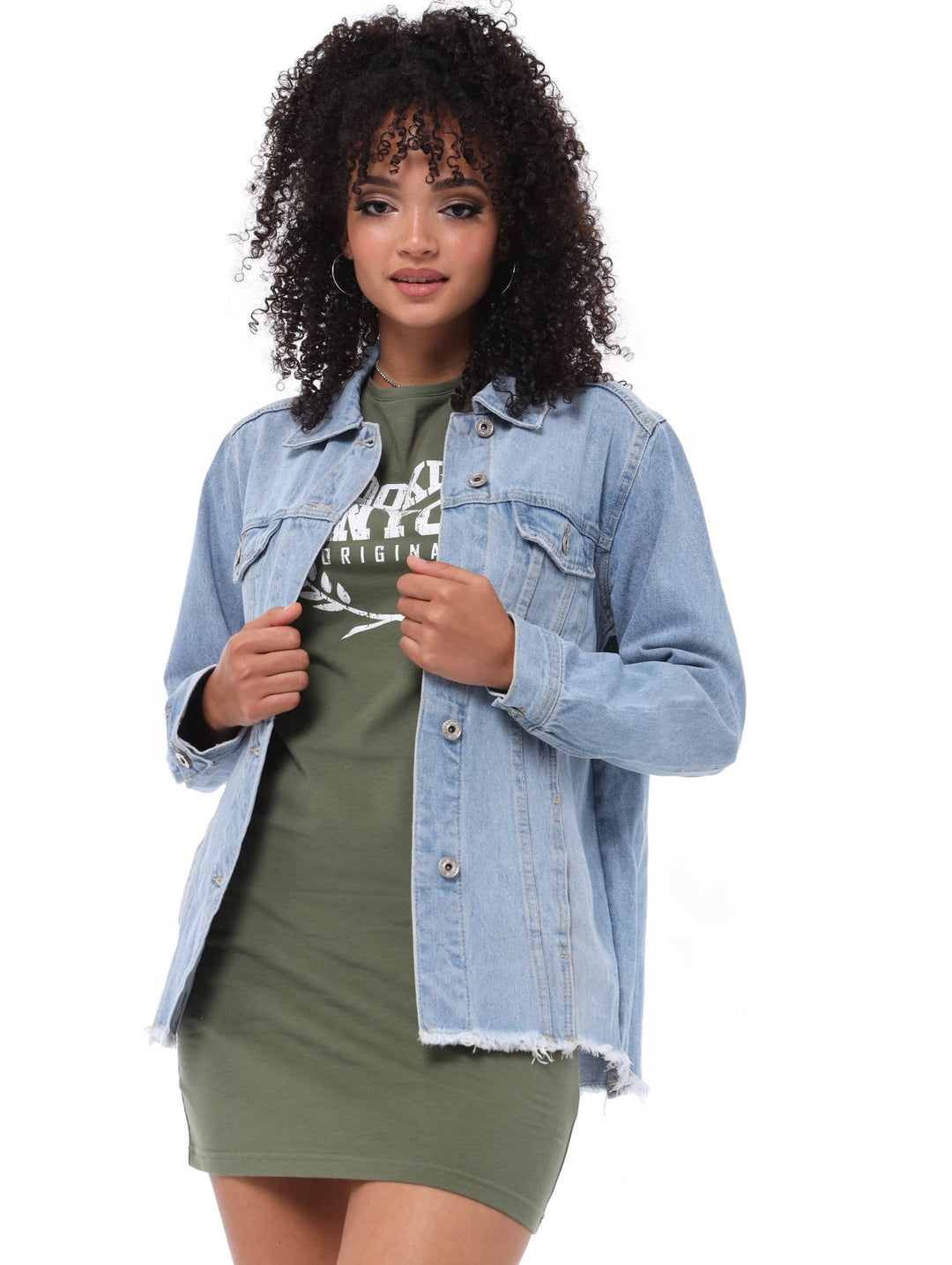 Ladies Oversized Denim Jacket - Light Blue